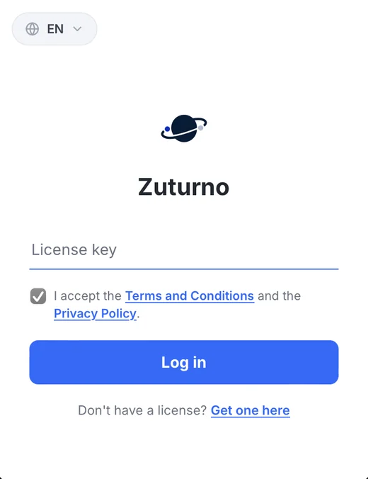 Zuturno license screen on Mac